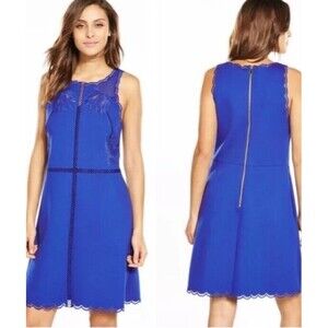 Ted Baker Dress Womens 3  US 8 Royal Blue "Codi" Floral Embroidered Scalloped